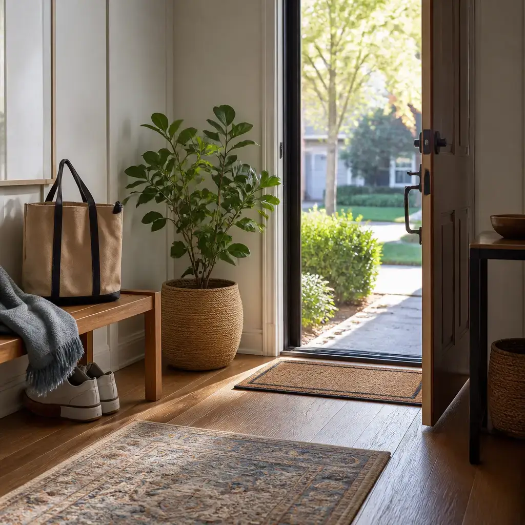 English lesson set in a contemporary everyday setting in the United States: Morning greeting at home/work/school — casual 'good morning' + brief small talk.