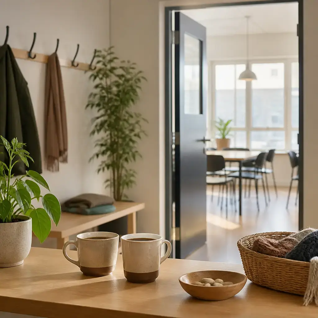 Japanese lesson set in a contemporary Tokyo everyday setting: A beginner practices six useful English phrases about basic greetings and introductions..