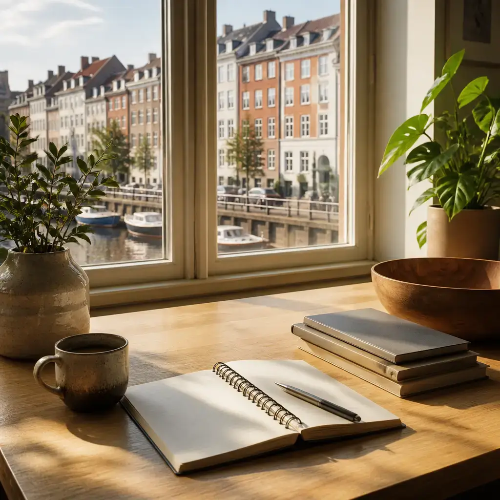 Japanese lesson set in a contemporary Tokyo everyday setting: In a study planning conversation, two adults compare online language courses by schedule, reviews, and teaching style..