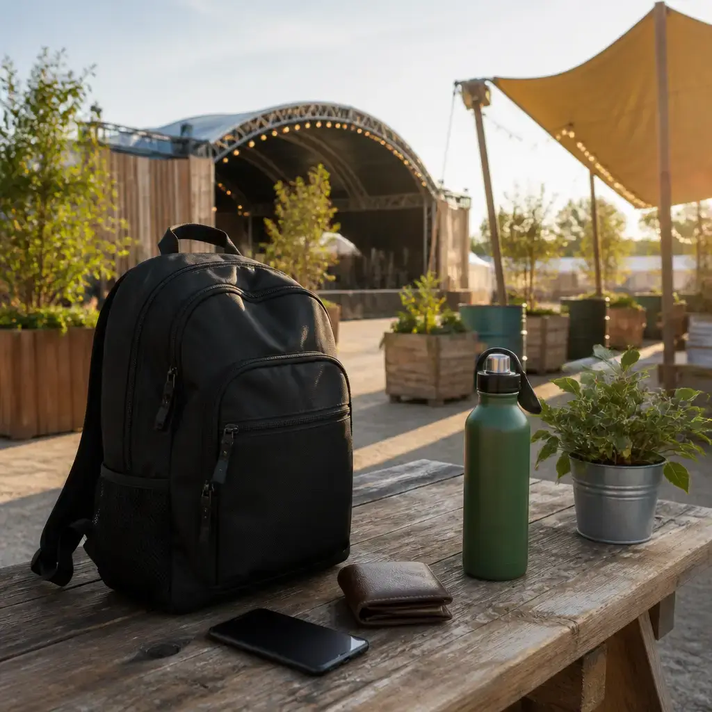 Japanese lesson set in a contemporary Tokyo everyday setting: At a crowded festival, two adults decide how to keep a phone, wallet, and backpack safer while still enjoying the event..