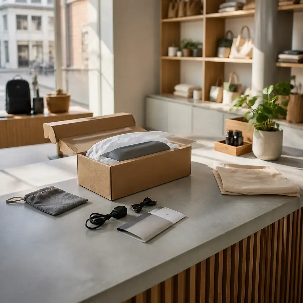 Japanese lesson set in a contemporary Tokyo everyday setting: At a shop service counter, a customer clarifies whether an opened package can still be returned after checking the policy..