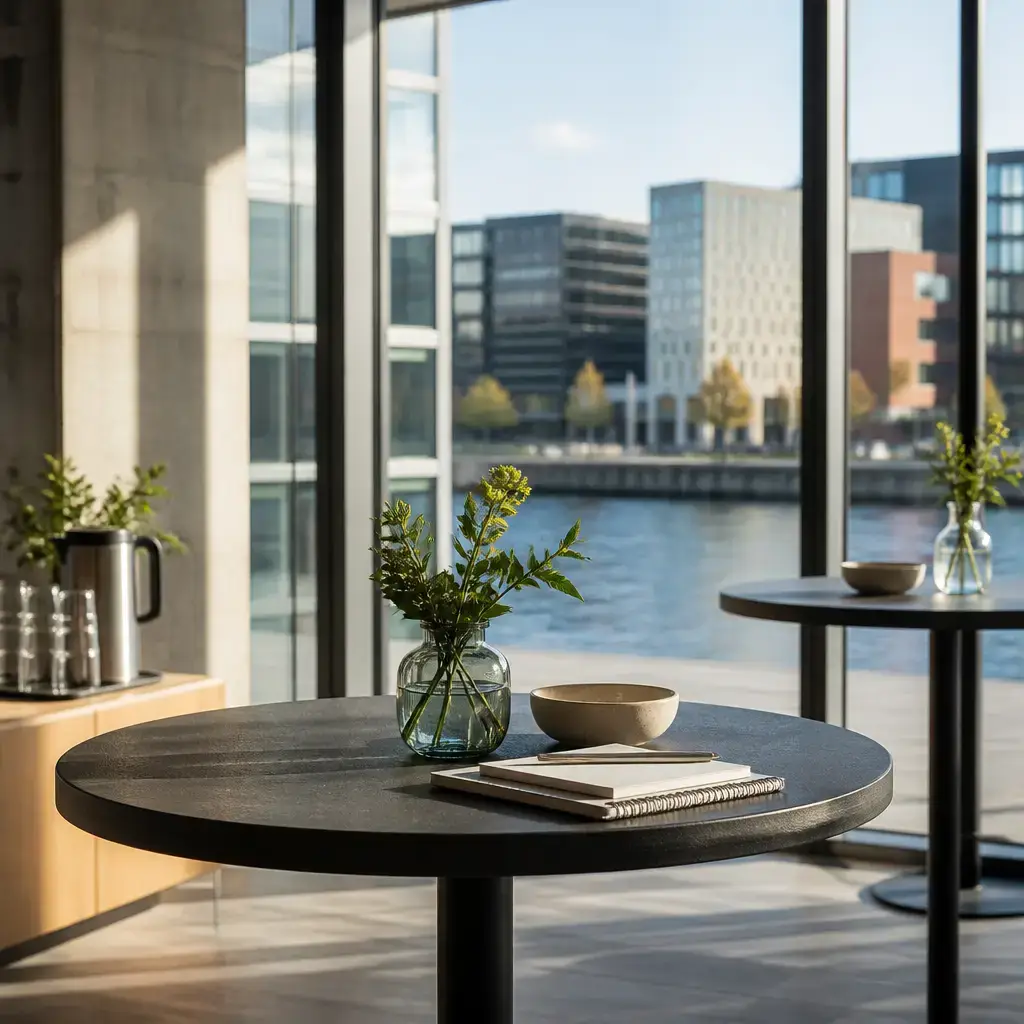 Japanese lesson set in a contemporary Tokyo everyday setting: At a professional networking event, two attendees discuss overlapping work in product strategy, research, operations, and workflow improvement..