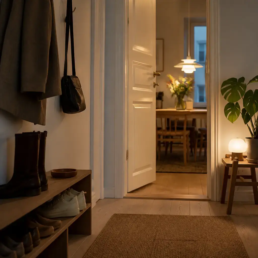 Danish lesson set in a contemporary Copenhagen everyday setting: Arriving home and greeting someone in a simple, natural way.