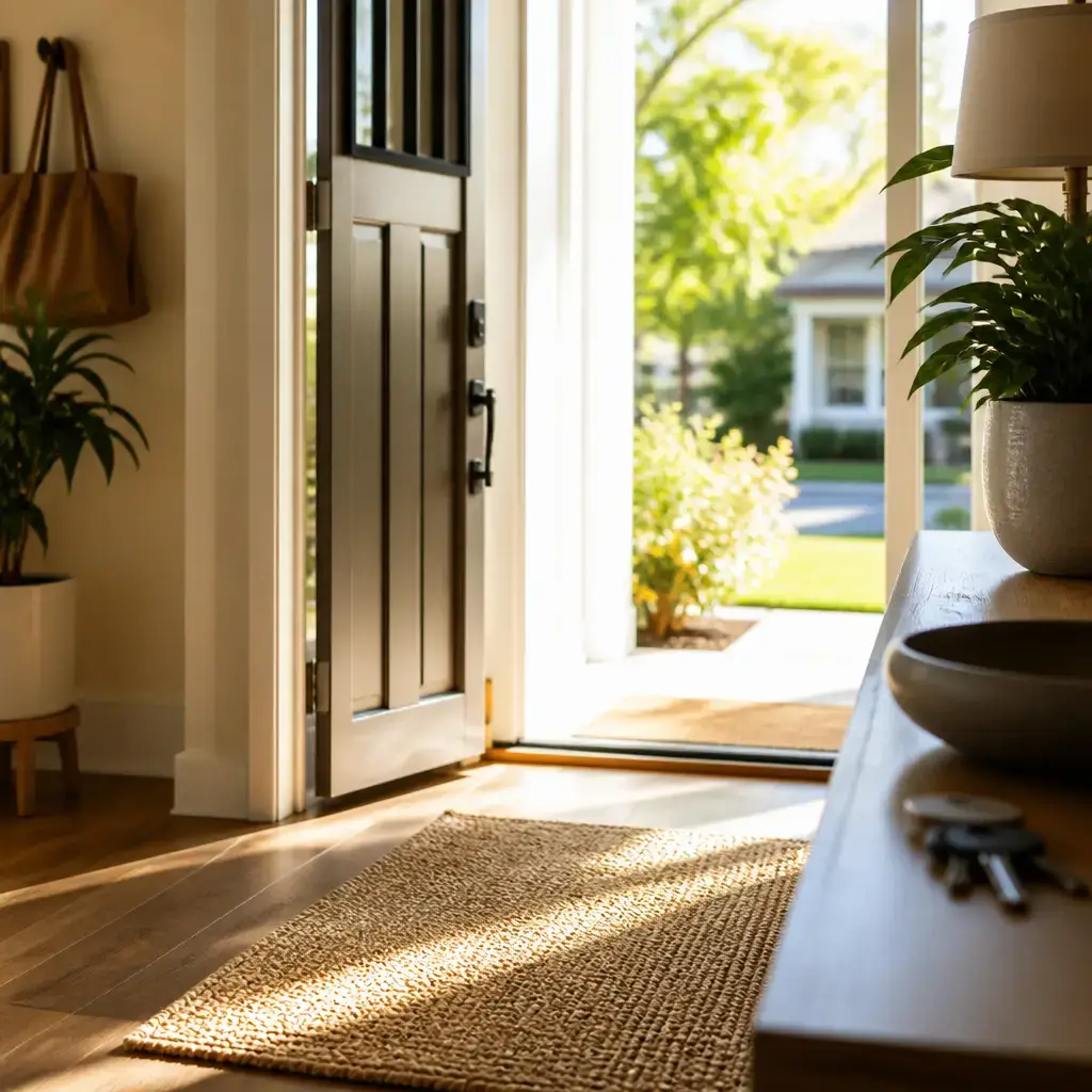 English lesson set in a contemporary everyday setting in the United States: Morning greeting at home/work/school — casual 'good morning' + brief small talk.