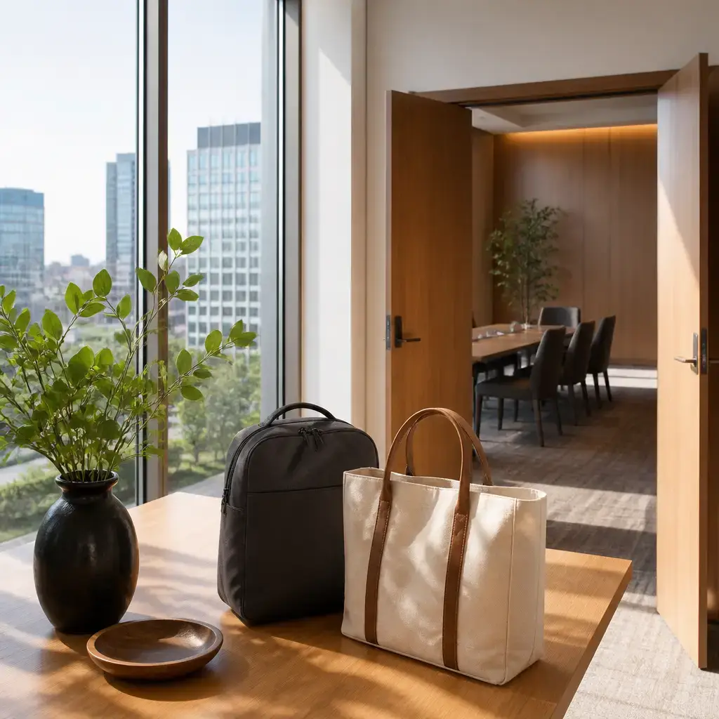 Japanese lesson set in a contemporary Tokyo everyday setting: First-time self-introduction at a shared welcome event — greeting and a simple reason for being there.