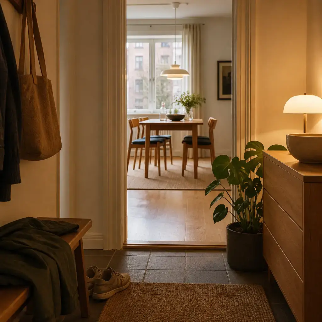 Danish lesson set in a contemporary Copenhagen everyday setting: Arriving home and greeting someone in a simple, natural way.