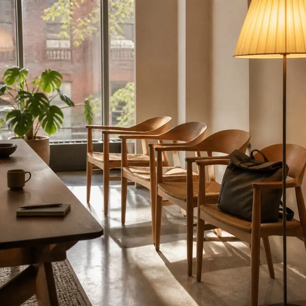 Danish lesson set in a contemporary Copenhagen everyday setting: A beginner practices six useful English phrases about basic checking and asking about status..