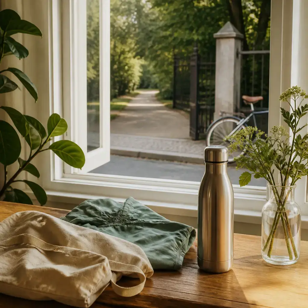 Danish lesson set in a contemporary Copenhagen everyday setting: Before a walk, two friends choose where to meet, agree to send a message, and decide to bring water..