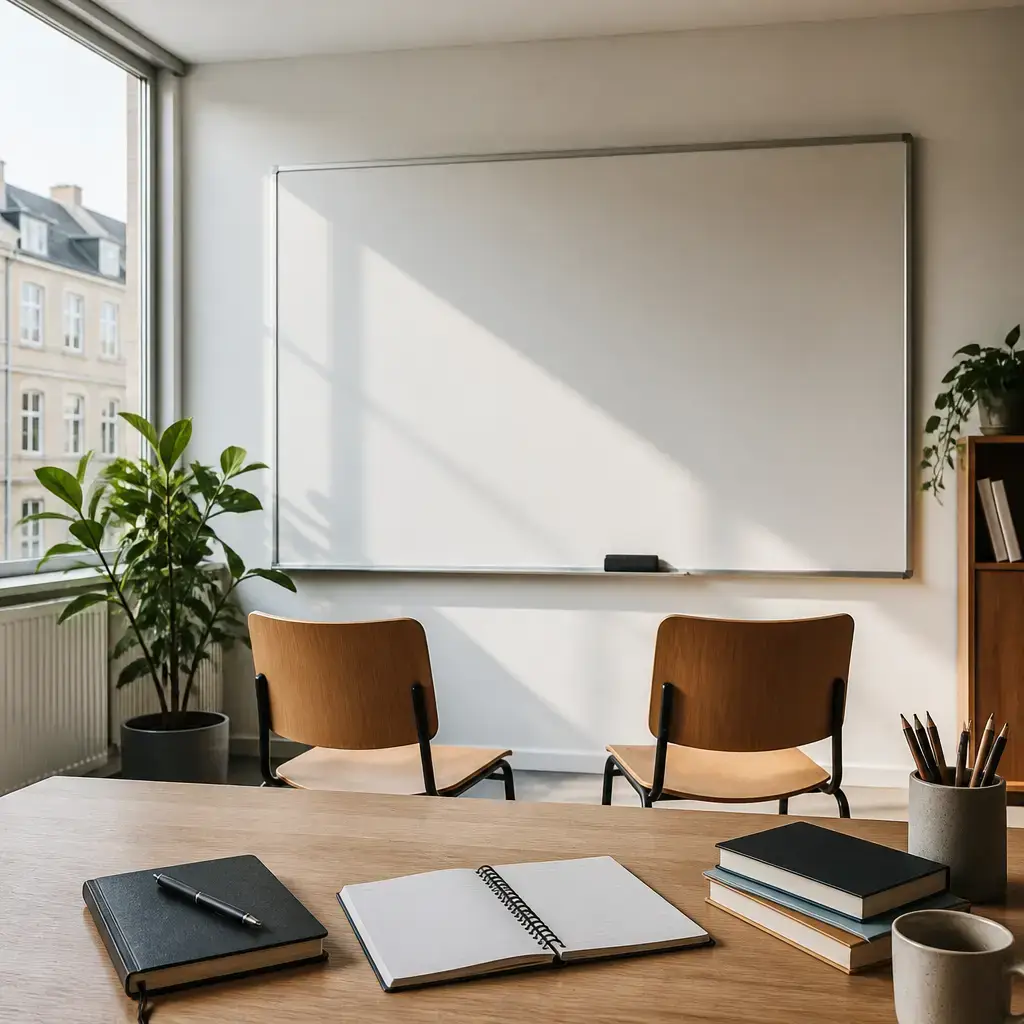 German lesson set in a contemporary Berlin everyday setting: A beginner practices six useful English phrases about basic understanding and knowledge..
