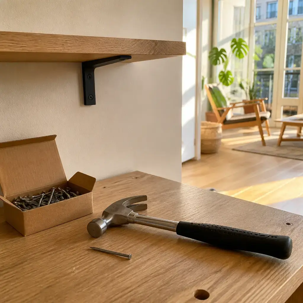 German lesson set in a contemporary Berlin everyday setting: In a shared space, one person borrows a hammer and a nail for a shelf and agrees where to return the tool..