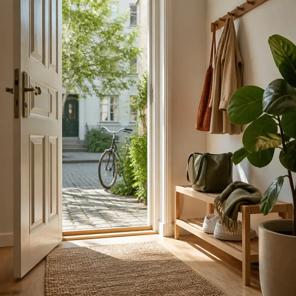 Danish lesson set in a contemporary Copenhagen everyday setting: Morning greeting at home/work/school — casual 'good morning' + brief small talk.