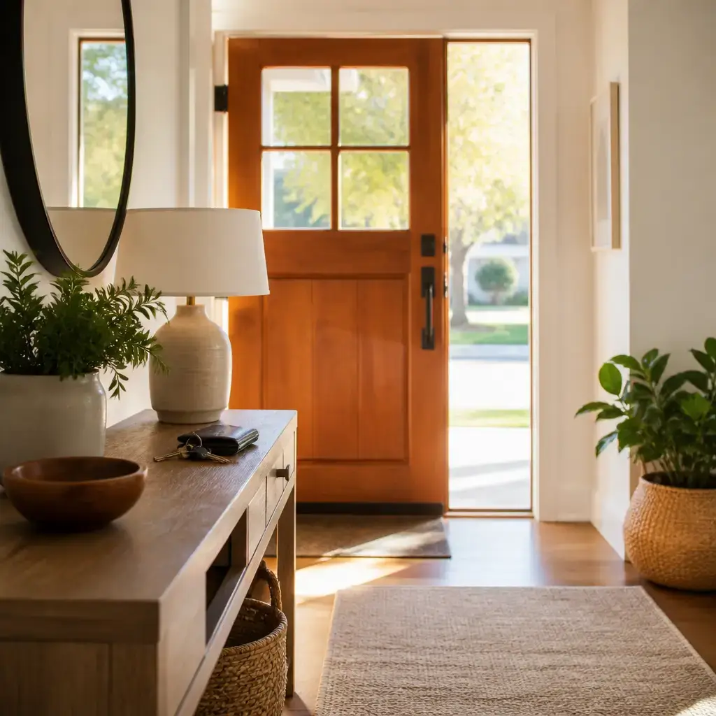 English lesson set in a contemporary everyday setting in the United States: Morning greeting at home/work/school — casual 'good morning' + brief small talk.
