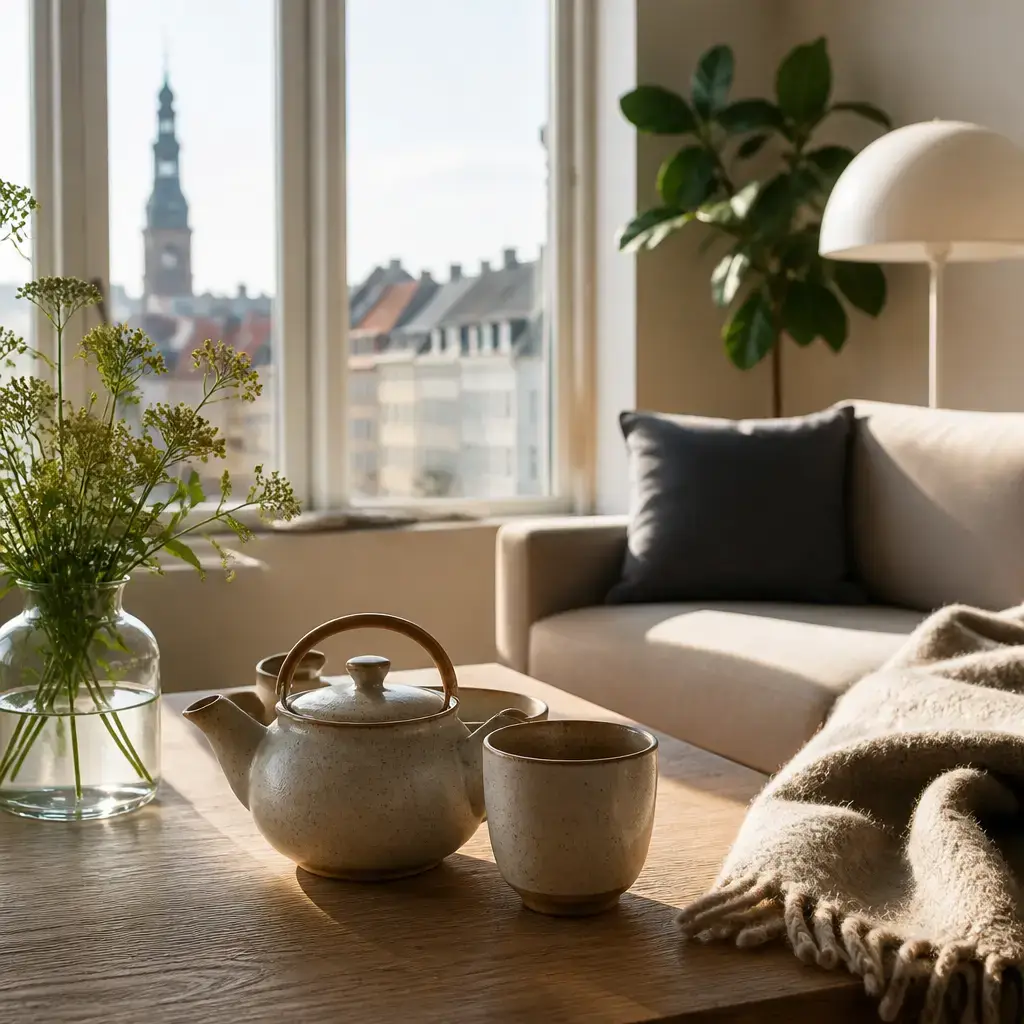 Danish lesson set in a contemporary Copenhagen everyday setting: Two people talk briefly about how the day went..