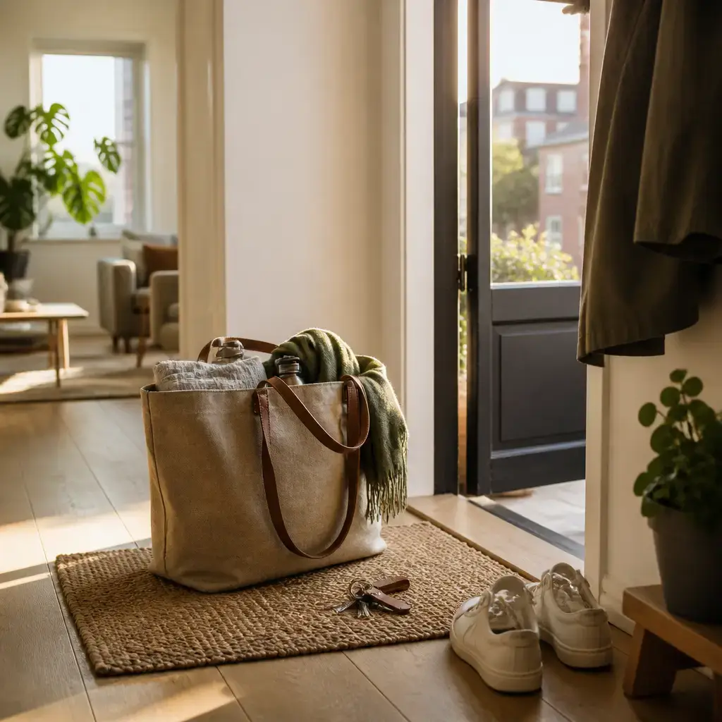 Danish lesson set in a contemporary Copenhagen everyday setting: A beginner practices six useful English phrases about basic states, preparation, and time..
