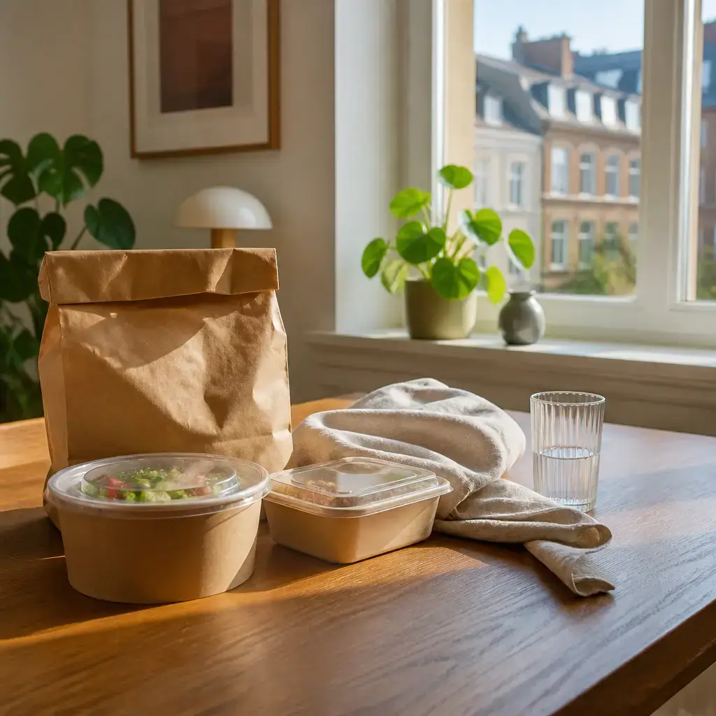 German lesson set in a contemporary Berlin everyday setting: In daily life, two adults check a delivery order, document a missing item, and contact support politely..
