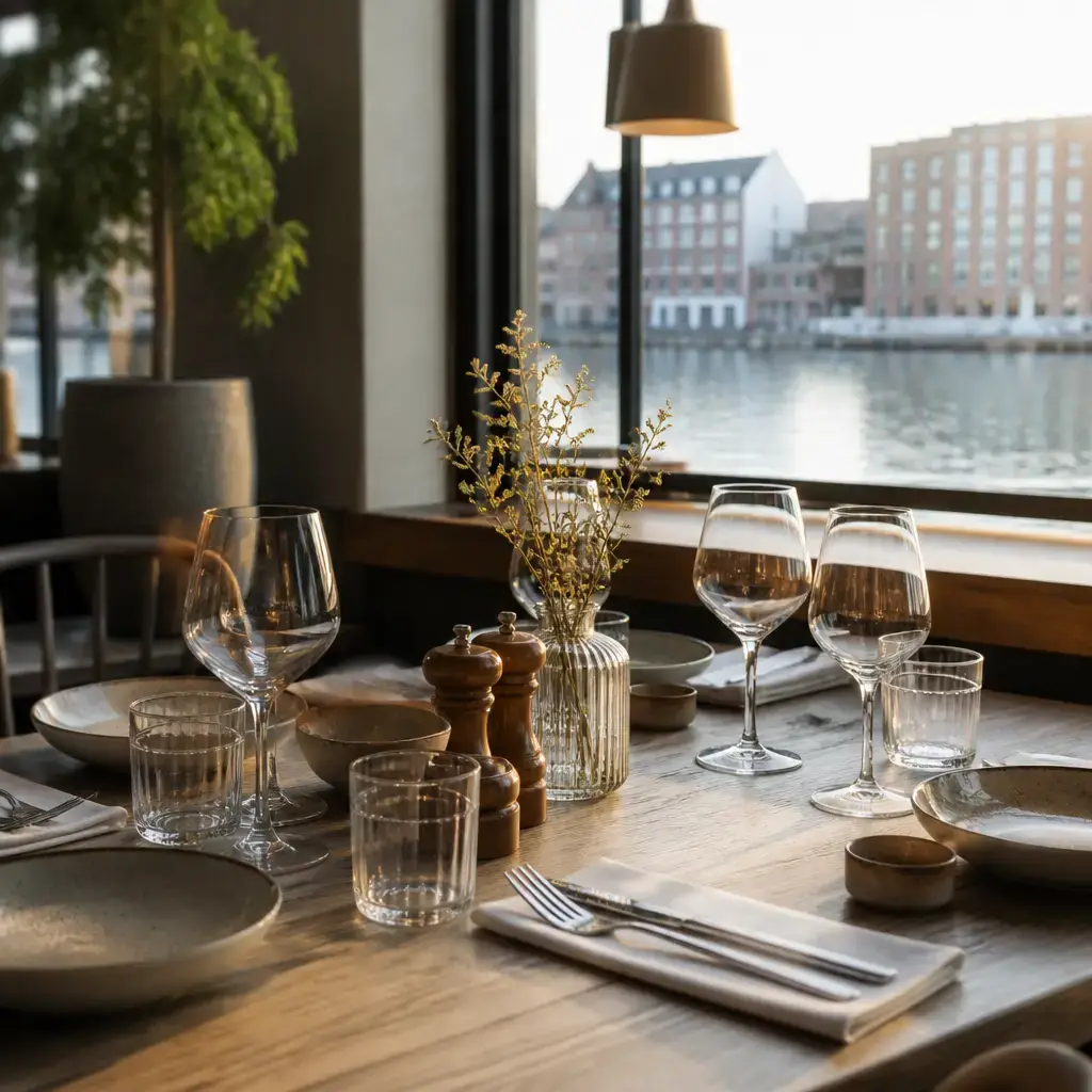 German lesson set in a contemporary Berlin everyday setting: At a restaurant, a guest asks for clear ingredient and preparation details before the group orders..