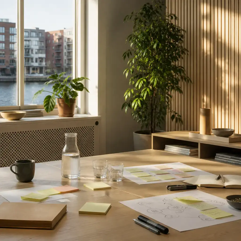 German lesson set in a contemporary Berlin everyday setting: While planning a professional workshop, two colleagues discuss framing resistance around systems, evidence, and constructive disagreement..