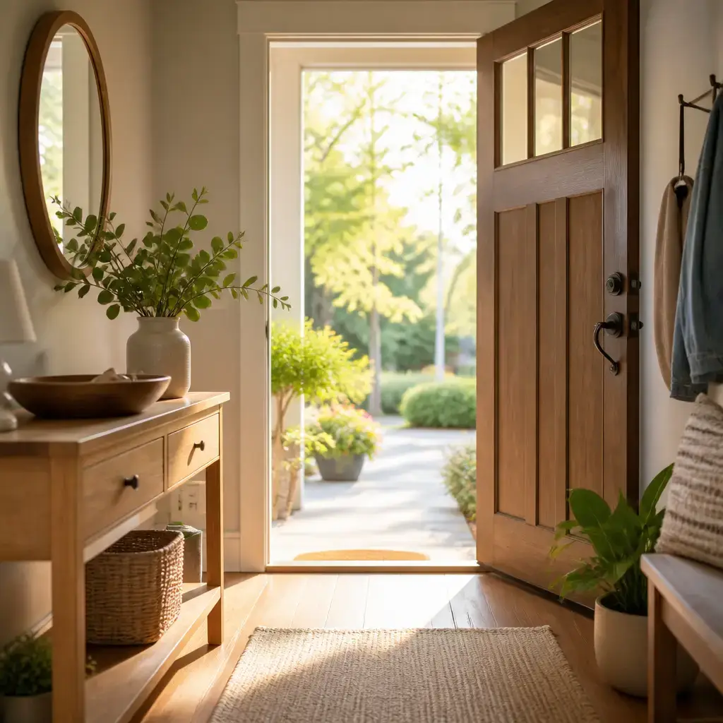 English lesson set in a contemporary everyday setting in the United States: Morning greeting at home/work/school — casual 'good morning' + brief small talk.
