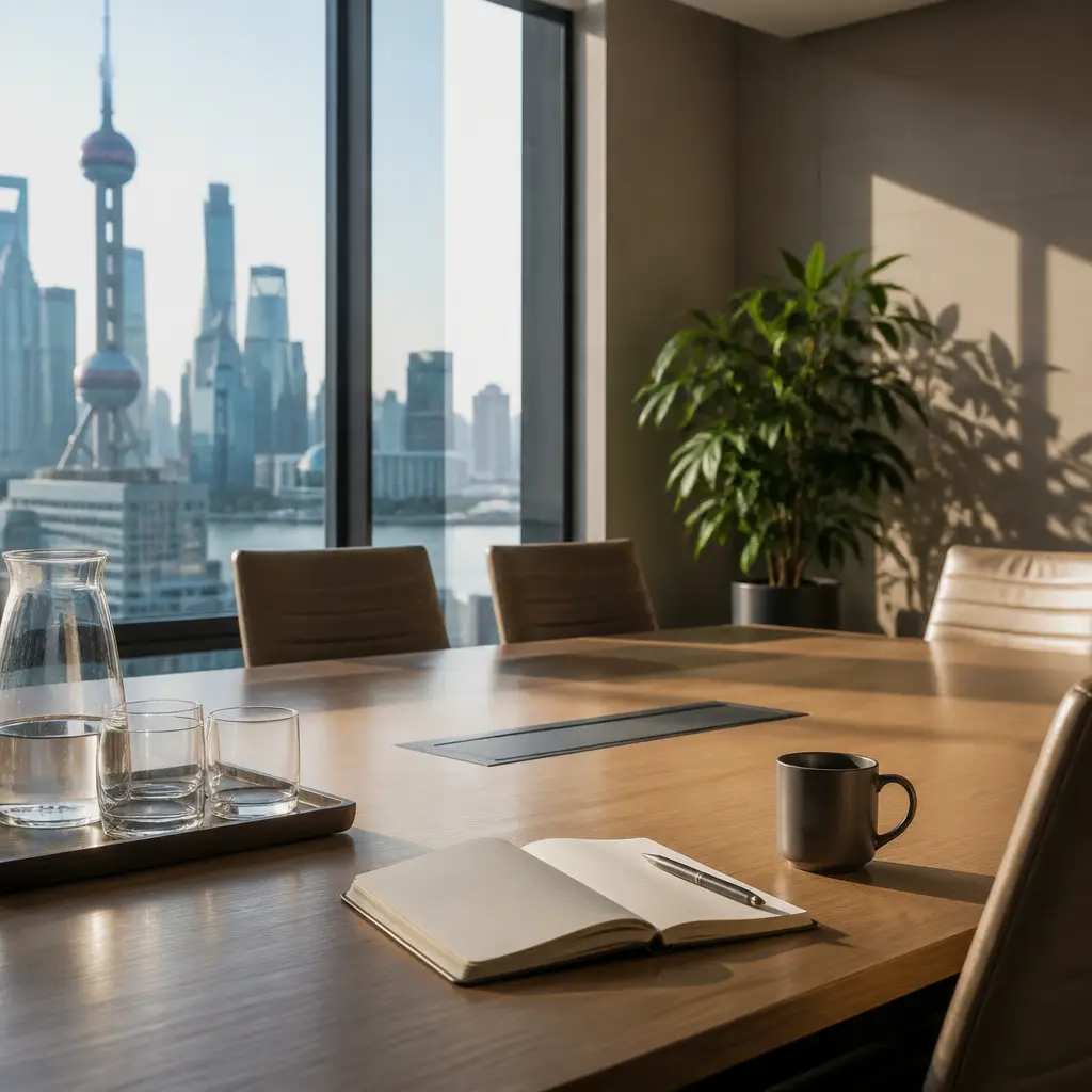 Chinese lesson set in a contemporary Shanghai everyday setting: Brief apology — 'sorry I'm late' — short apology, move on.