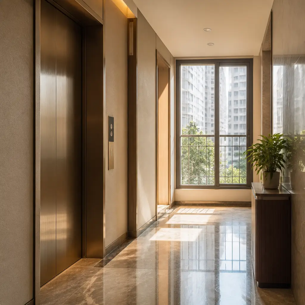 Chinese lesson set in a contemporary Shanghai everyday setting: Greeting a neighbor in hallway/elevator — avoiding awkwardness.