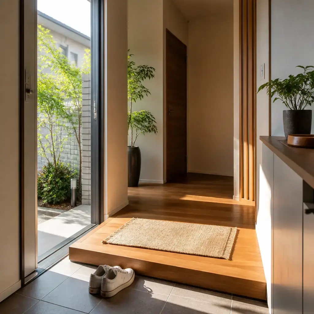 Japanese lesson set in a contemporary Tokyo everyday setting: Morning greeting at home/work/school — casual 'good morning' + brief small talk.