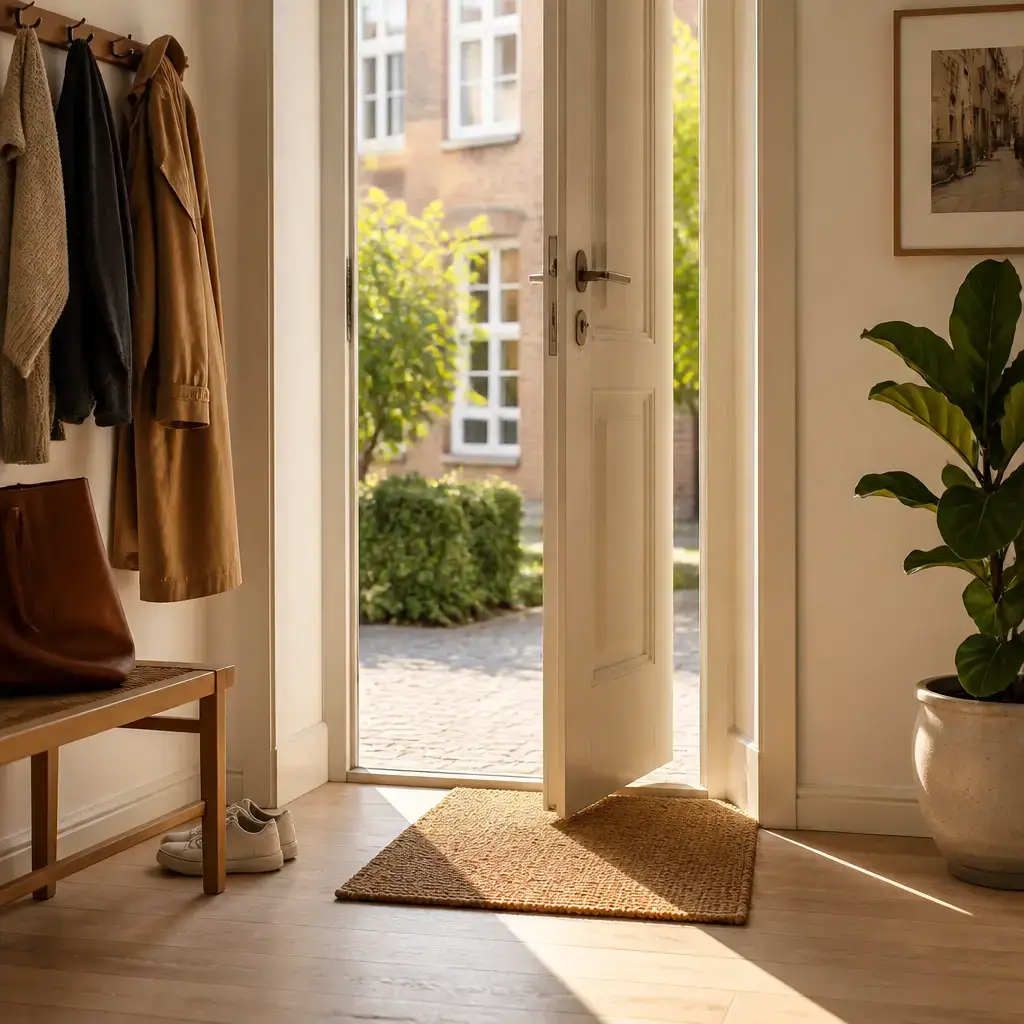Danish lesson set in a contemporary Copenhagen everyday setting: Morning greeting at home/work/school — casual 'good morning' + brief small talk.